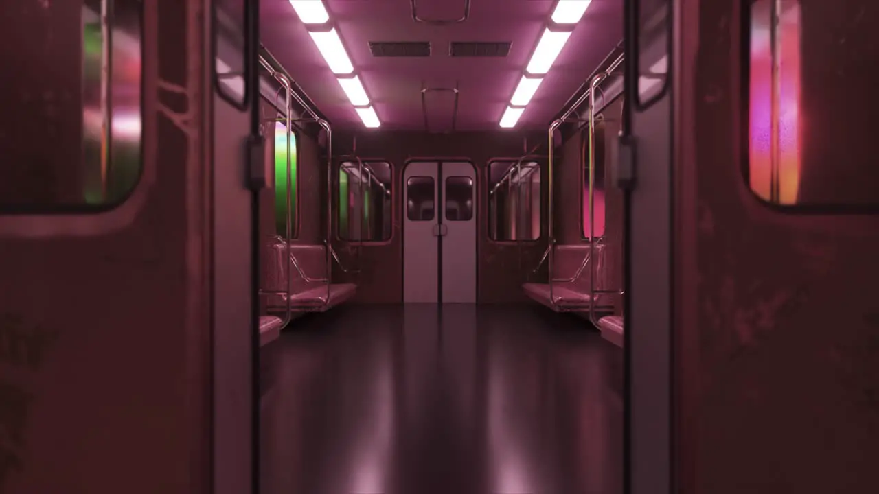 Subway Car Bathed in Moody Pink Light Urban Ambiance 3D Animation