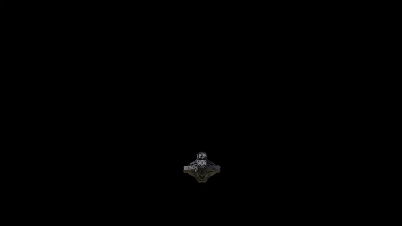 Giant spaceship slowly flying straight to camera black background suitable for overlay with alpha channel matte blending option seamless integration into various sci-fi concepts and scenes