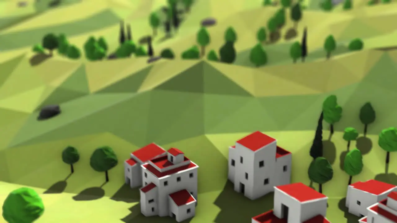 Low Poly Model of Whitewashed Spanish Village Before Revealing the Mountains and Landscape of the Costa del Sol