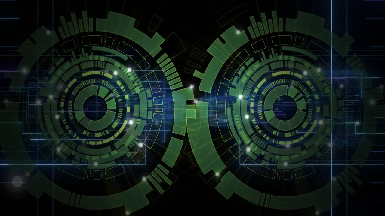 Animation of scopes scanning and data processing on black background