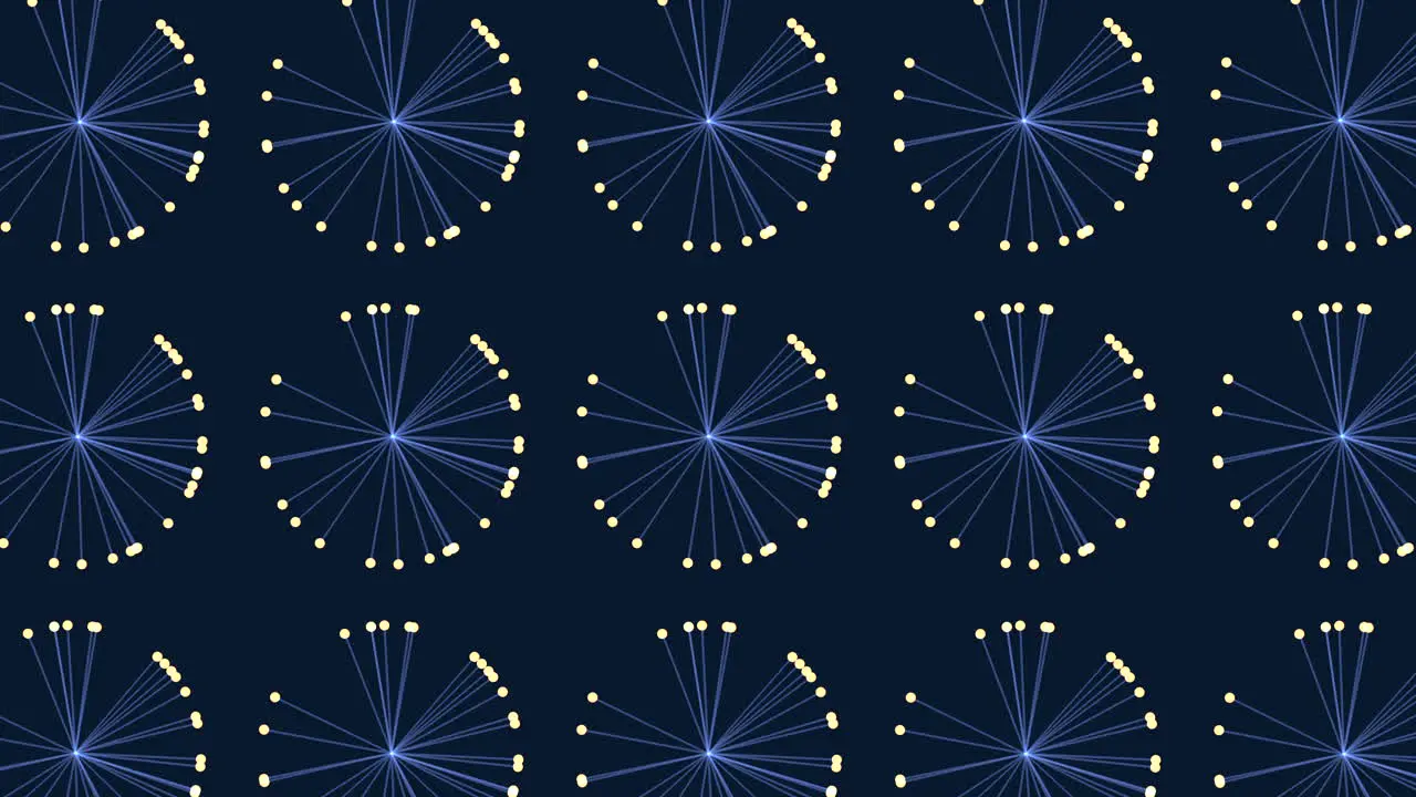 Dynamic blue and yellow pattern of interconnected circles and lines