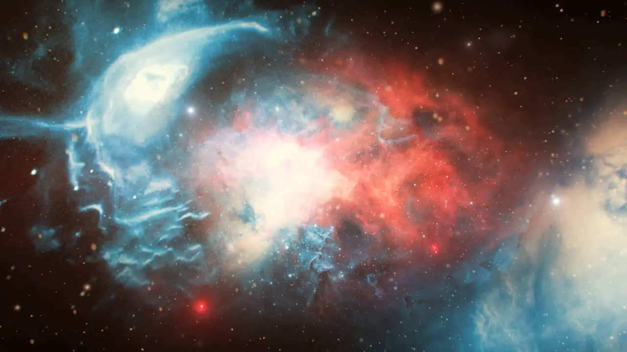 3D Animation Of Space Flight Through Red And Blue Nebula; Suitable For Scientific Presentations And Sci Fi Projects