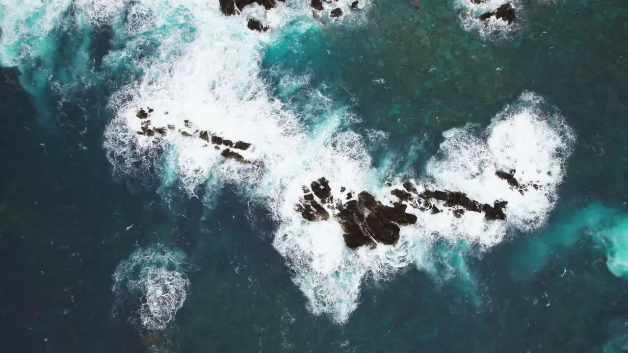 drone top shot Rocky cliffs Coast in Madeira rough water