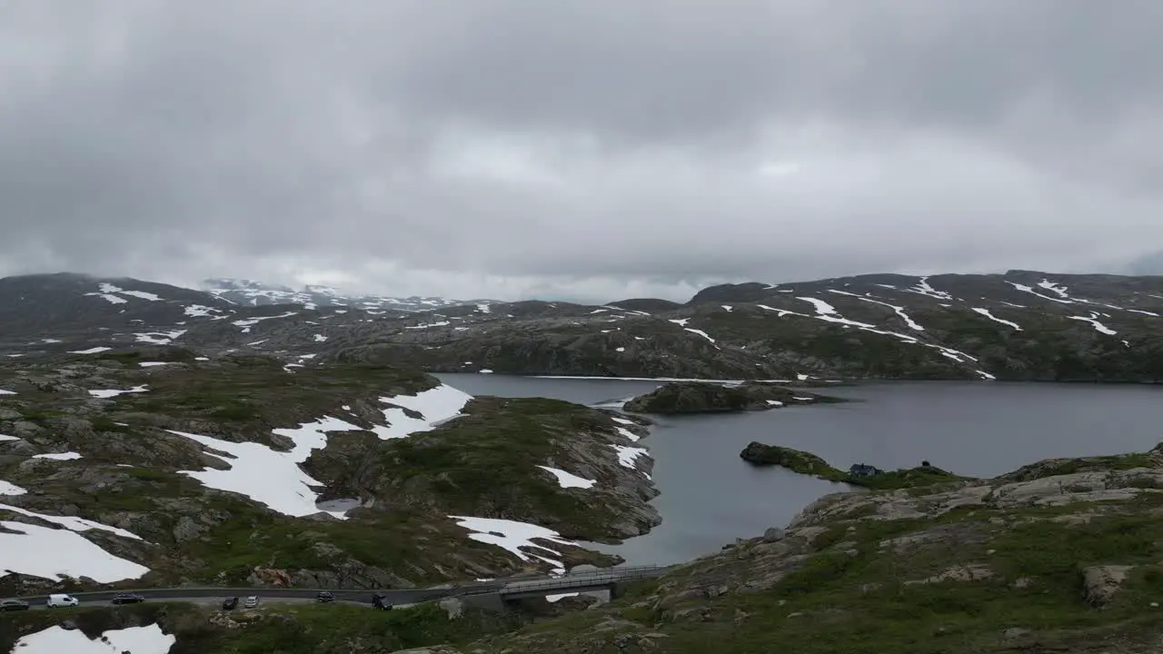 Norway Fjord Aerial cinematic with cabin Glomfjellet