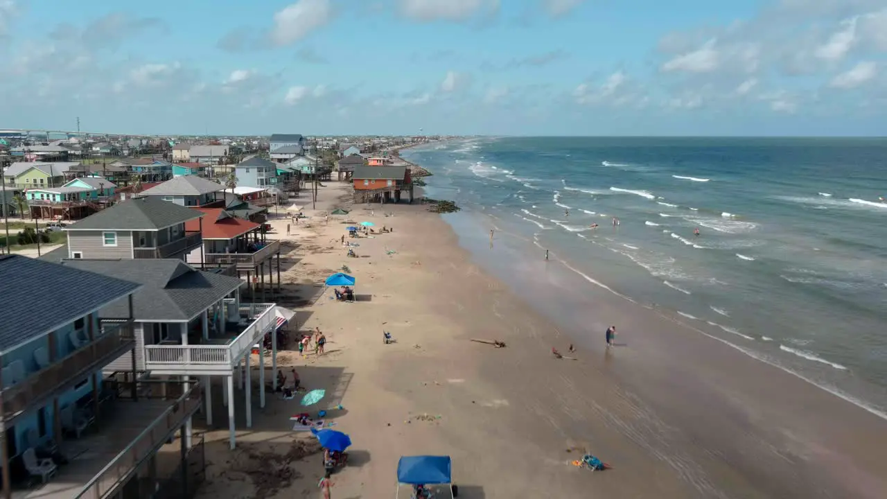 Aerial of Surfside beach in Lake Jackson Texas off the Gulf of Mexico