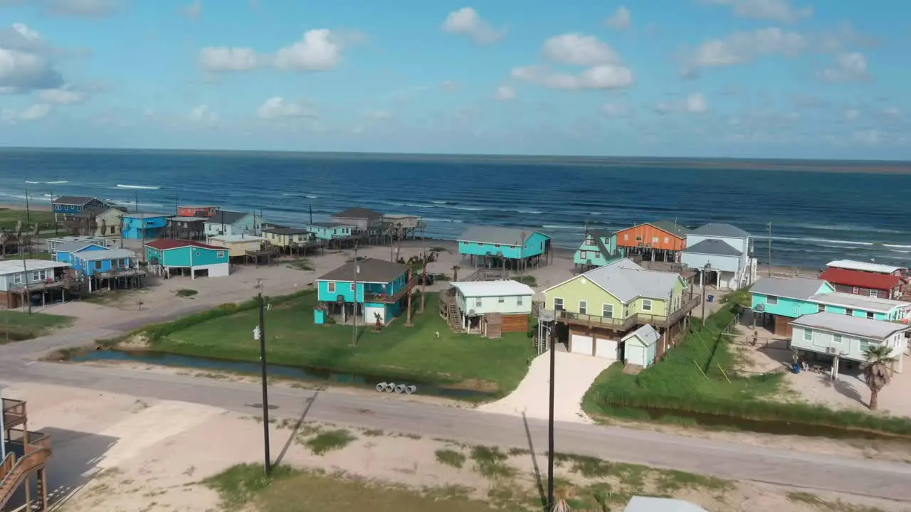 Aerial view of homes on Lake Jackson beach off the Gulf of Mexico in Texas