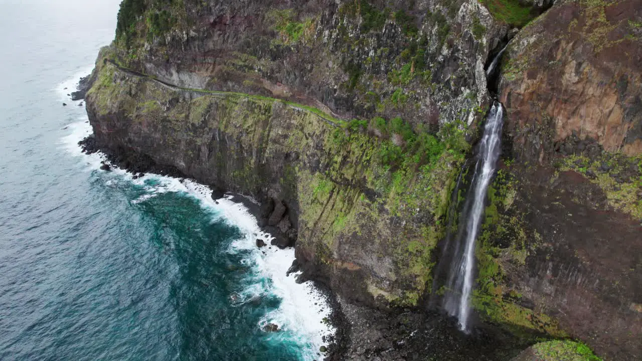 Waterfall near the coast in Madeira Portugal