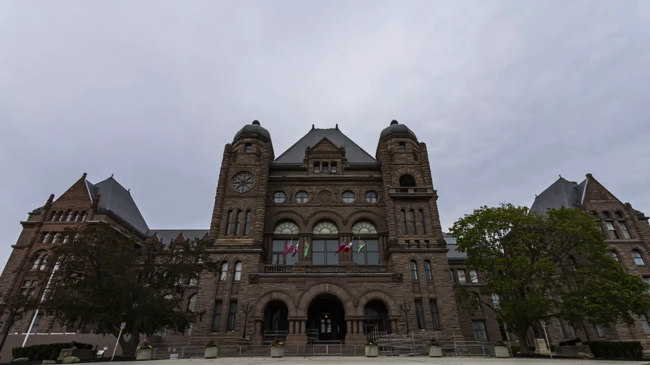 Timelapse of stormy overcast sky behind the Ontario Legislative Building in Toronto