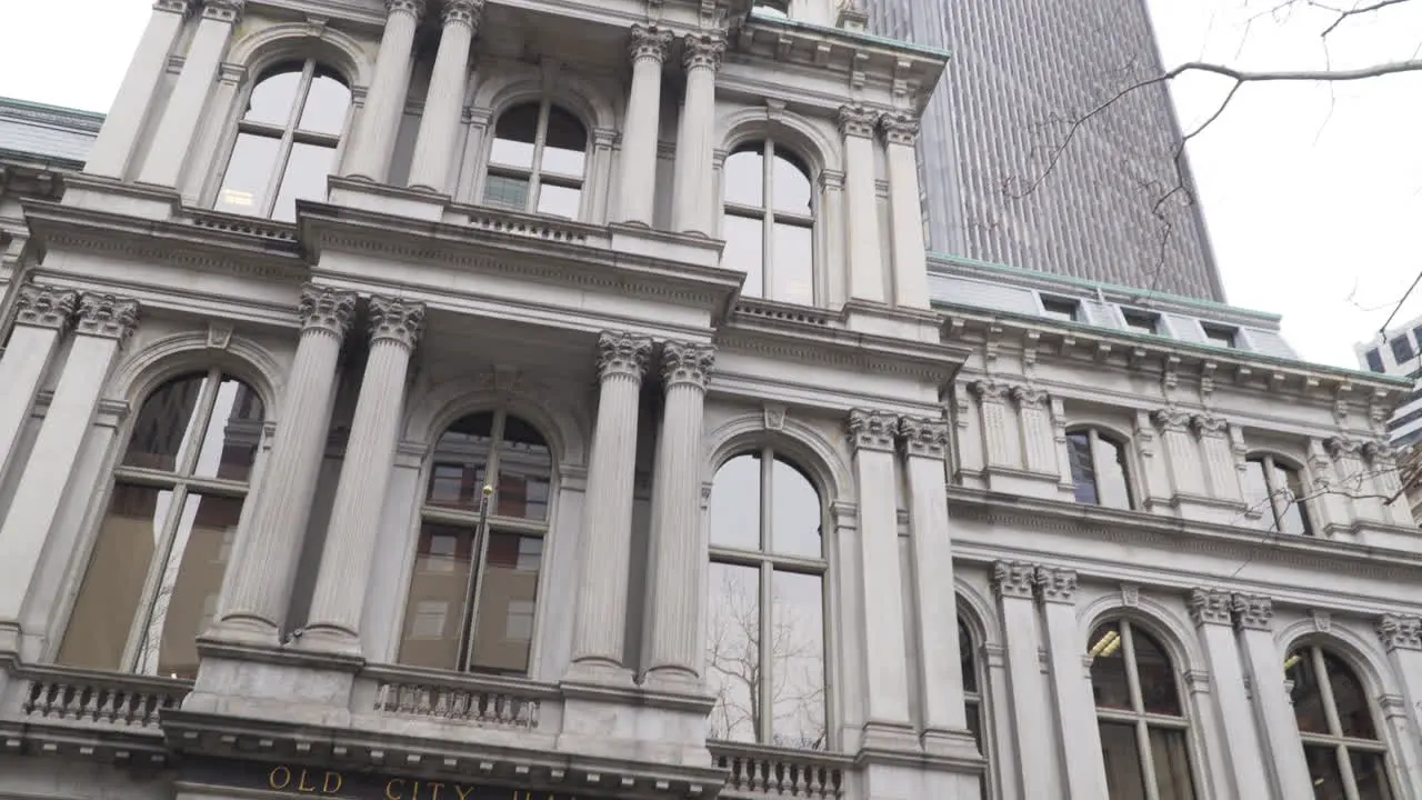 Sweeping shot of Boston Old City Hall building in Boston Massachusetts