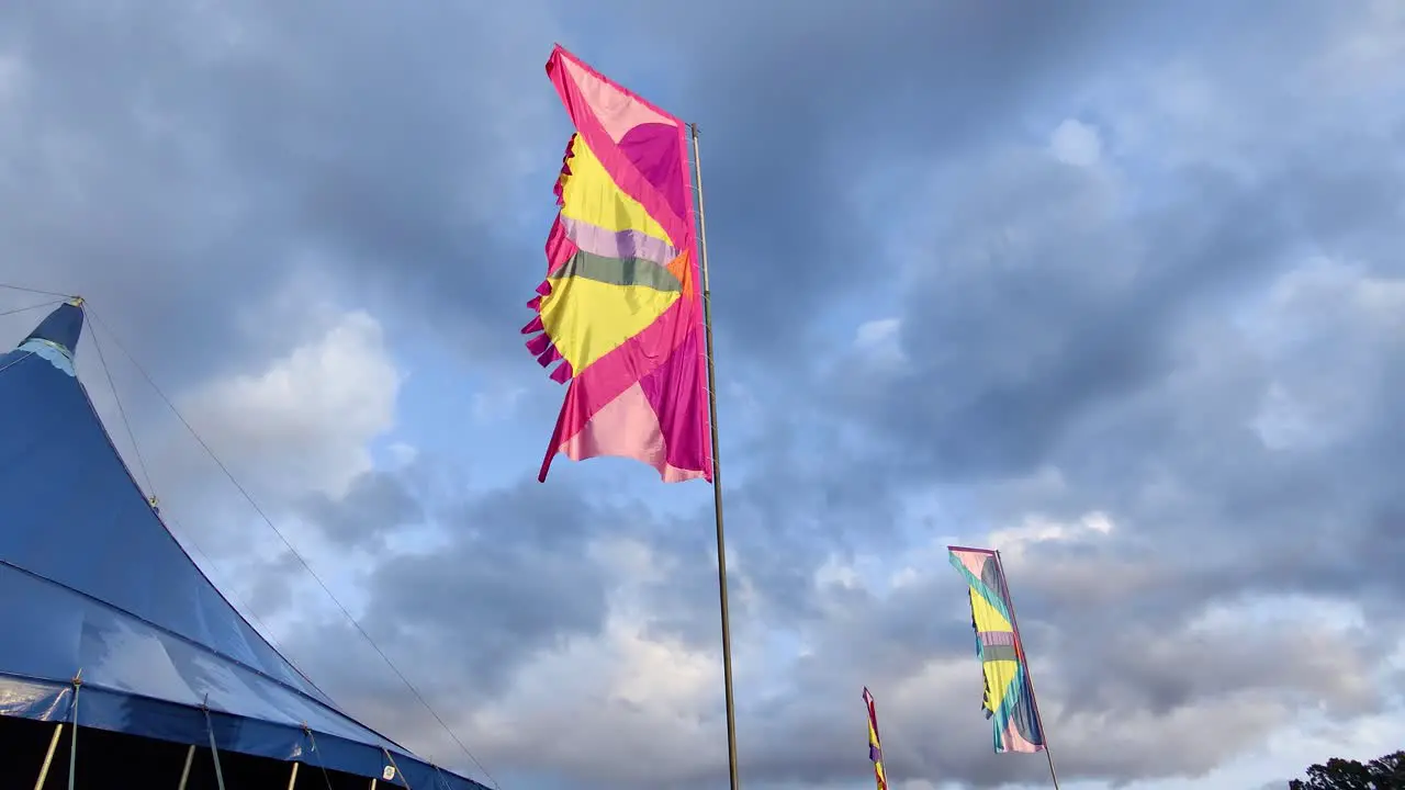 Festival flags waving in the wind at Truck Festival 2023