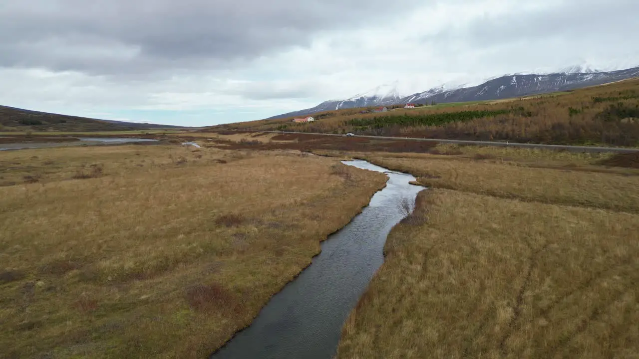 Stream in the West of Iceland during the autumn season aerial