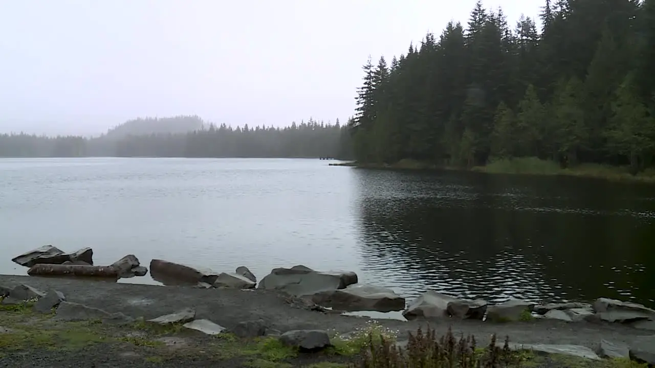 Empty lake on a rainy day