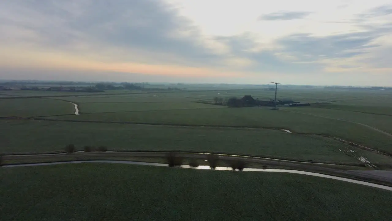 Drone hover flight Over meadows Europe Netherlands Friesland