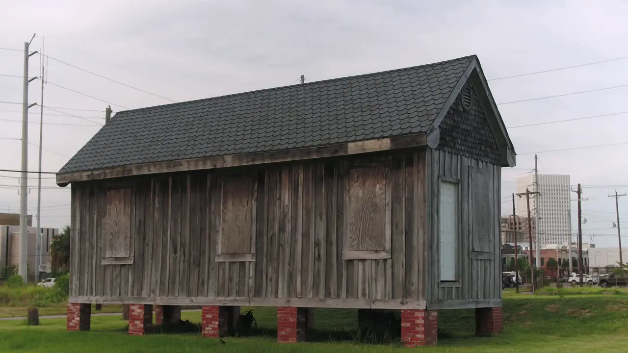 Low angle establishing shot of old house in Galveston Texas