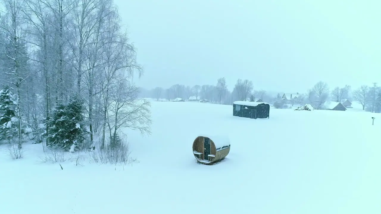 Aerial drone backward moving shot of a wooden