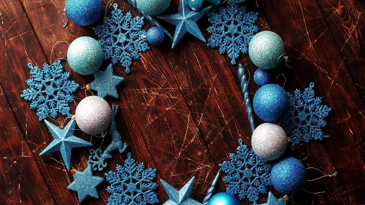 Blue decorative snowflakes and balls