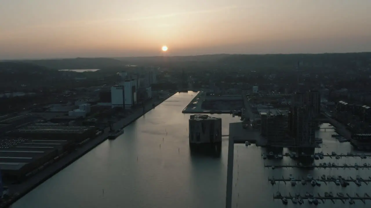 Sunset over harbour in Denmark