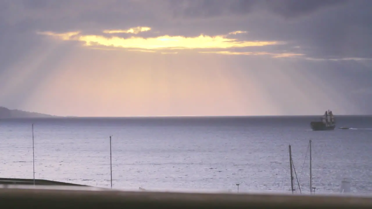 Early morning sunrise view of the sea coast at the sea port and marina of Ponta Delgada on the island of Sao Miguel of the Portuguese Azores