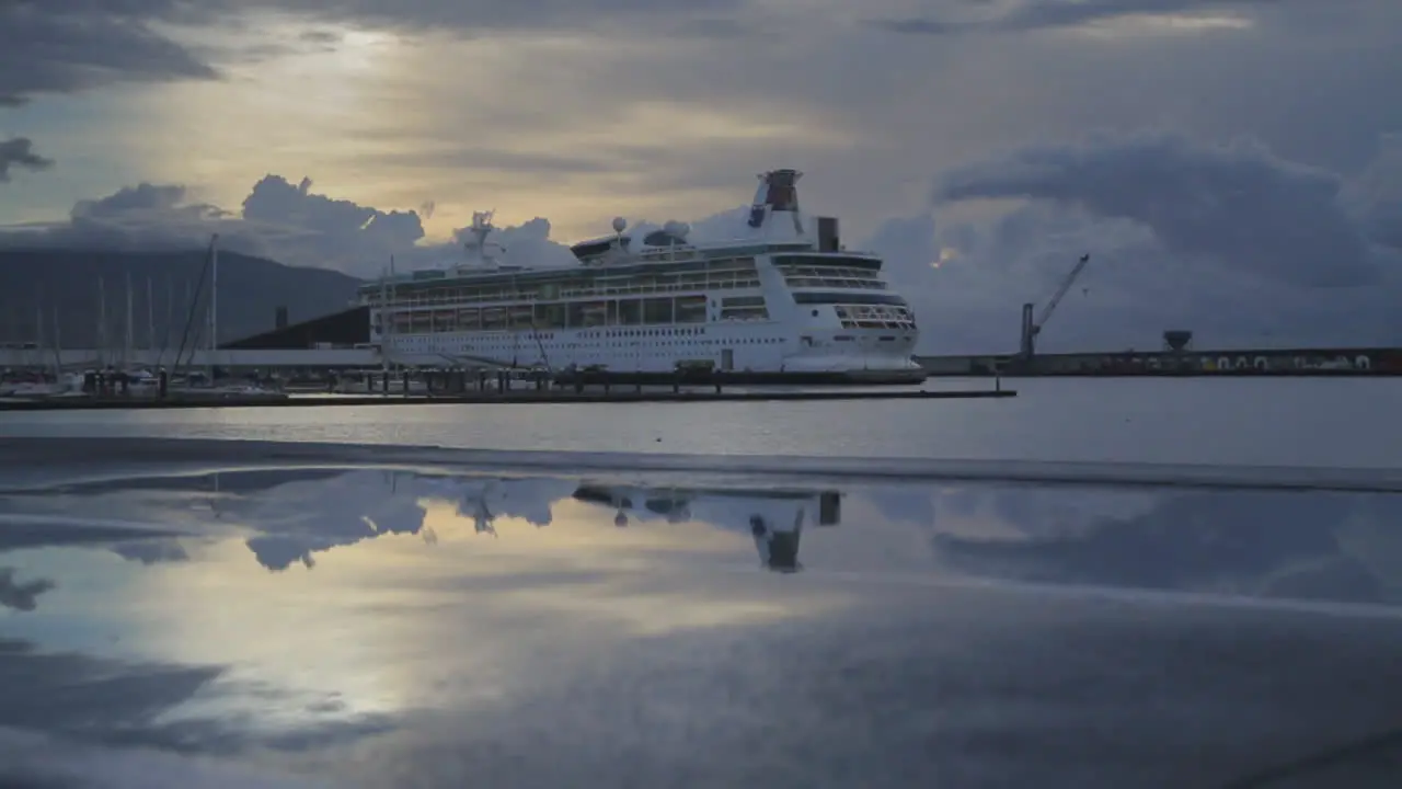 Early morning view of the sea port and marina of Ponta Delgada on the island of Sao Miguel of the Portuguese Azores