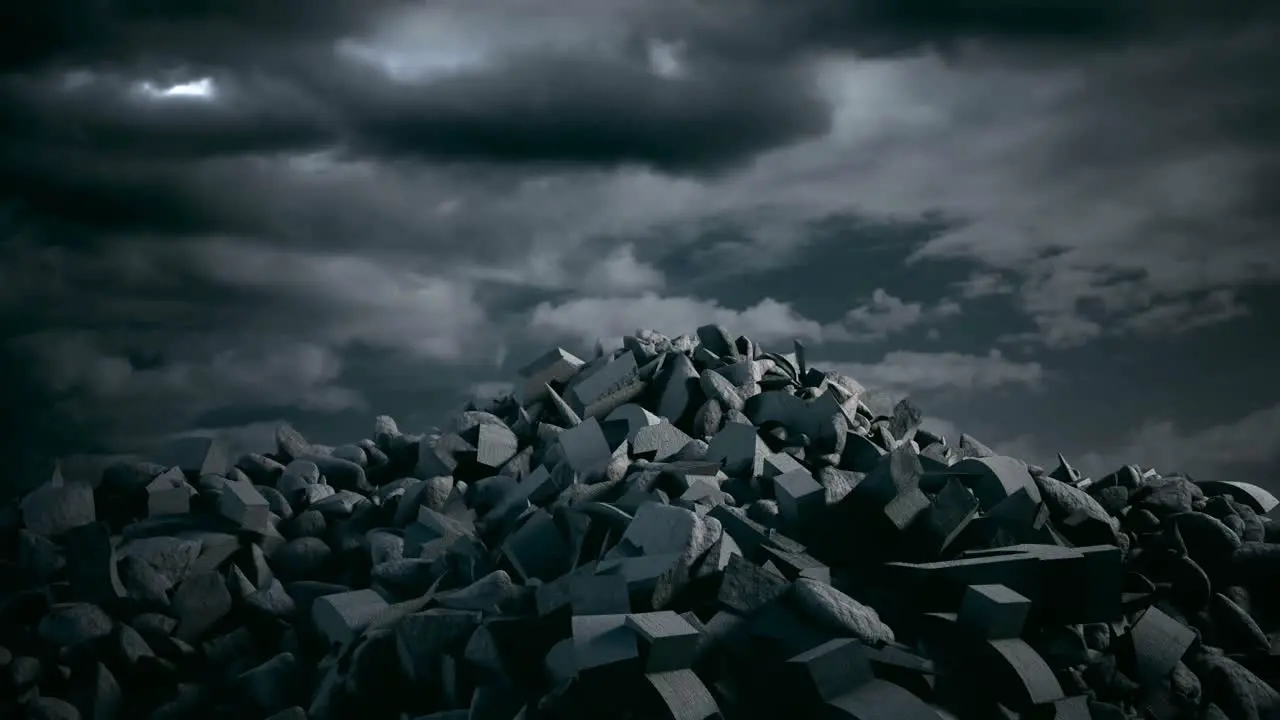 Debris rocks against stormy clouds