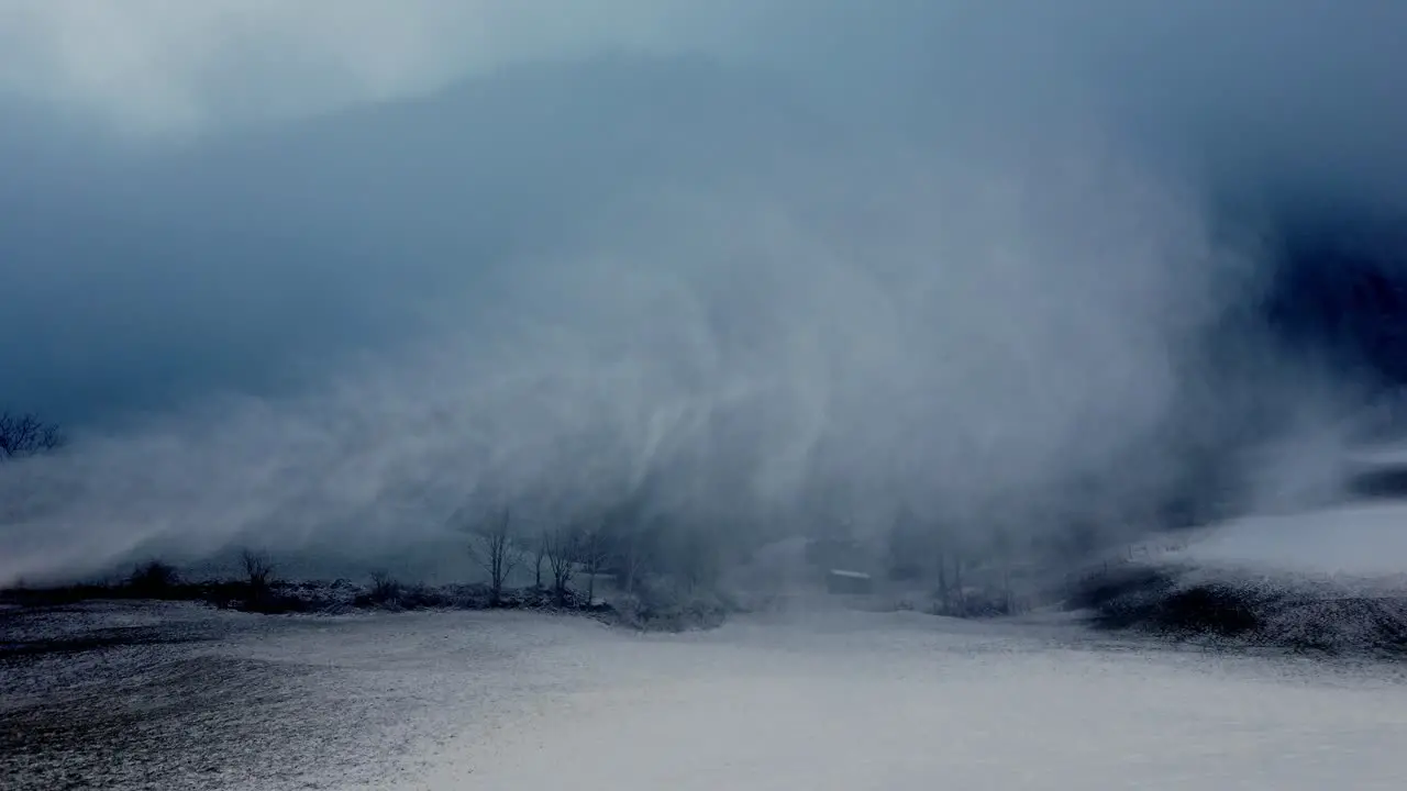 a fake snow blowing on the ground fields