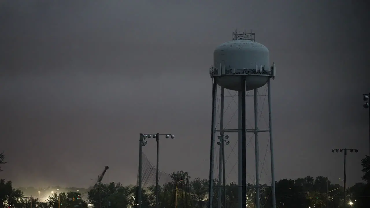 Timelapse of a water tower in a severe thunderstorm