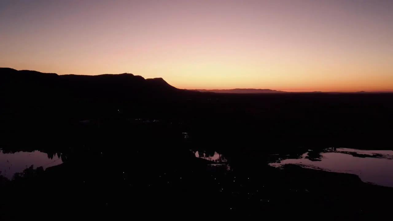 Silhouette landscape of Hunter Valley in Australia colorful light sunset aerial