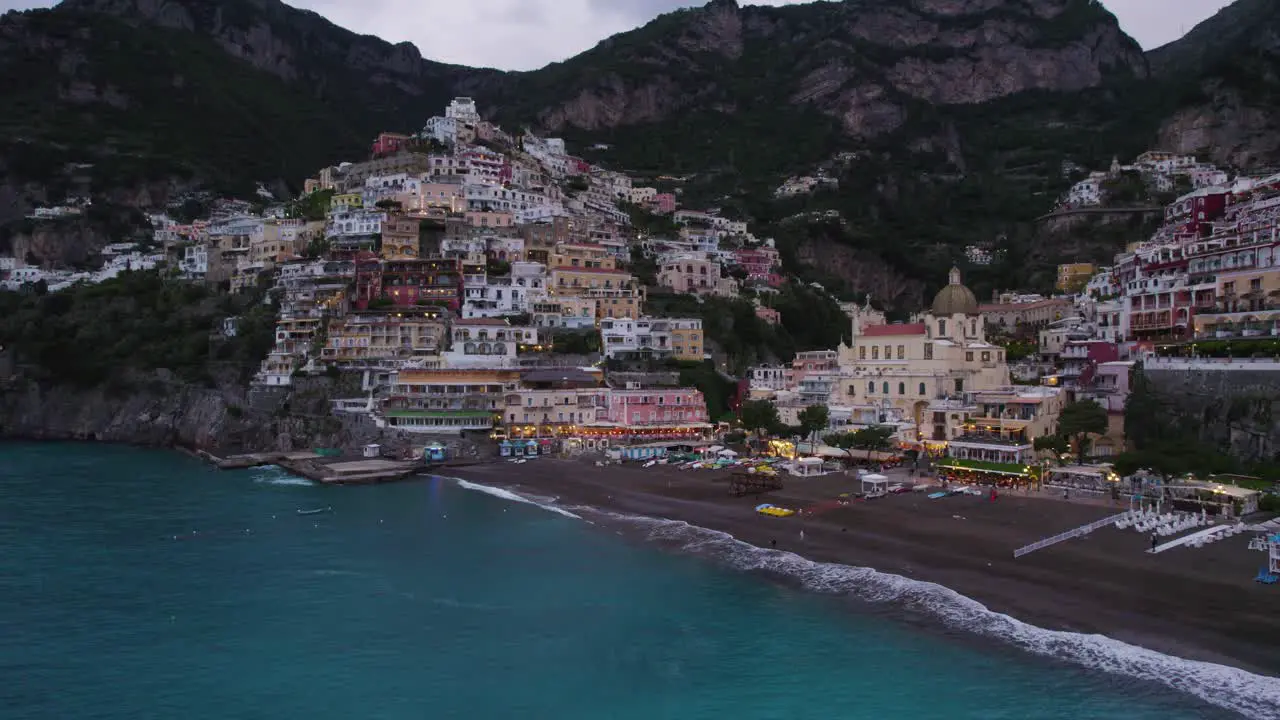 Exotic Beach Travel Destinaton of Positano on Amalfi Coast of Italy Aerial