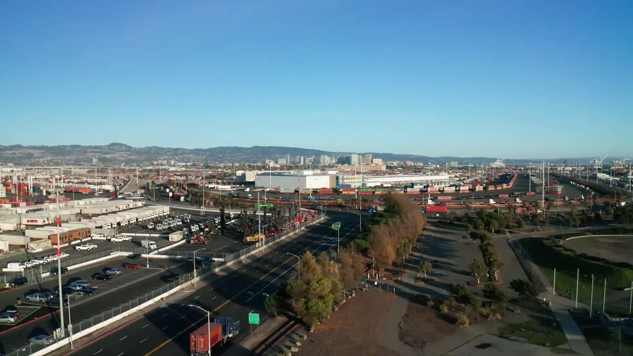 Shipping crane lanes in the bay with sunshine days