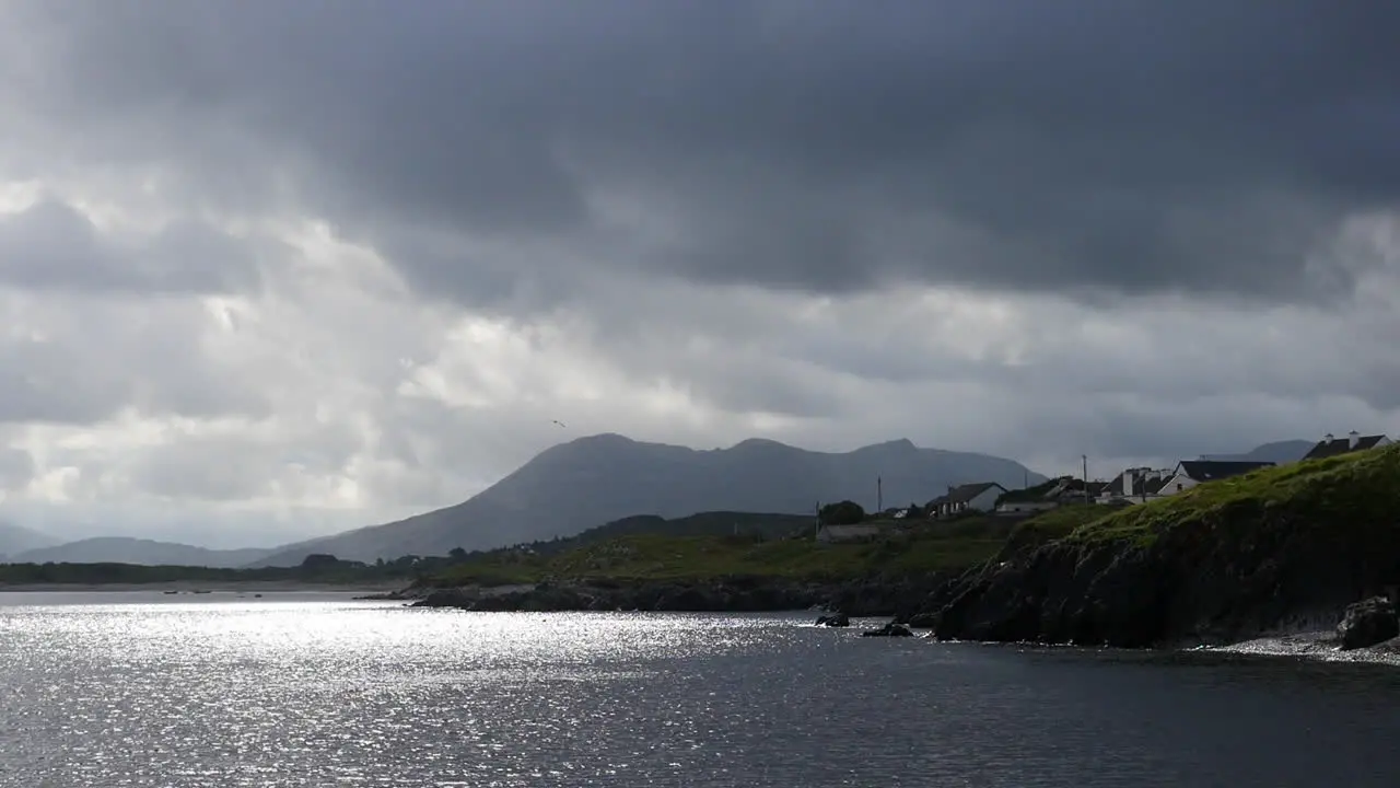 Ireland County Galway Dark Cloud And Sun And Water