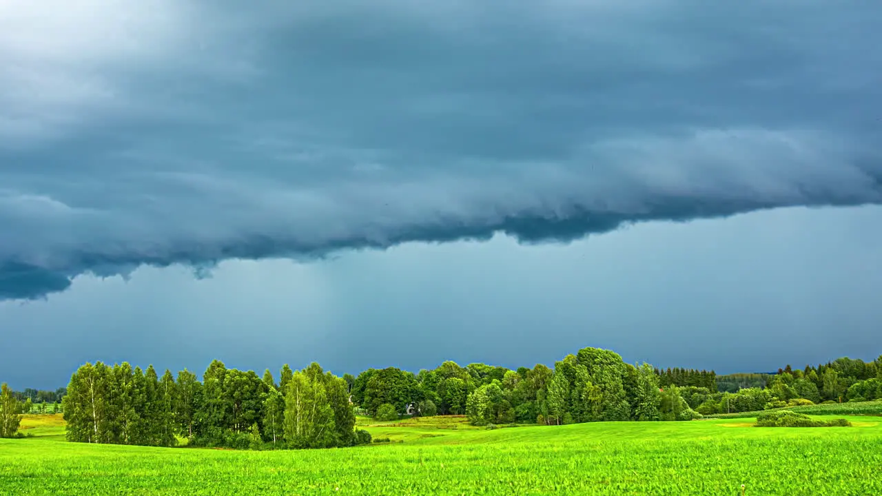 Sunset Serenity Enchanting Timelapse of Rain Clouds over Lush Green Fields