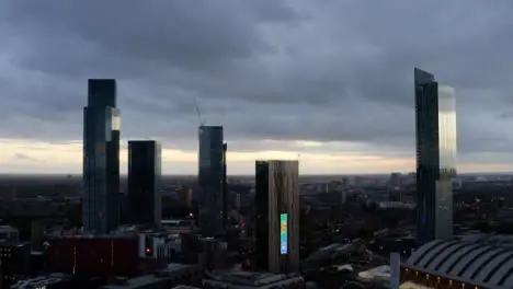 Drone Shot Rising Up Manchester Skyscrapers 05