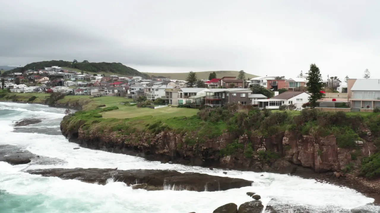 Aerial drone shot of real estate in Gerroa on a stormy day in the south coast of New South Wales Australia