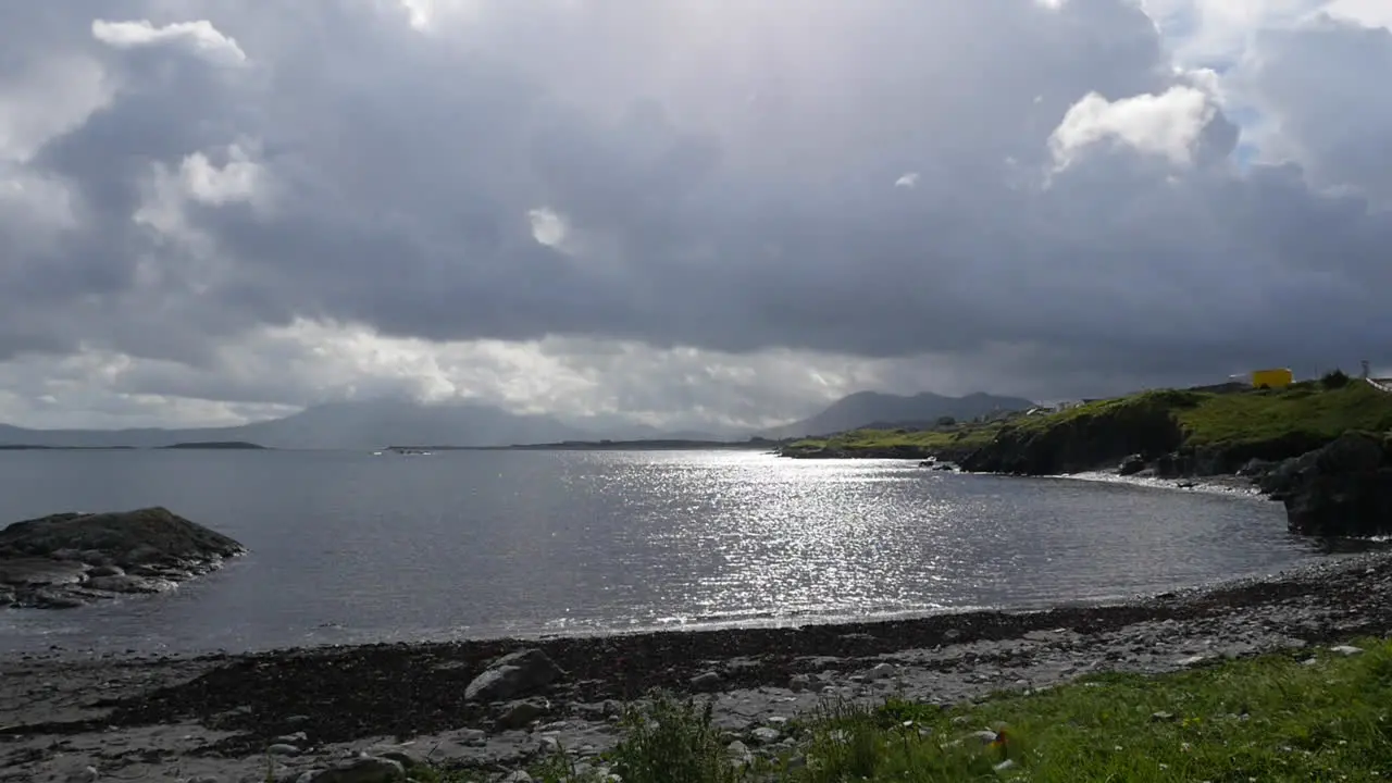 Ireland County Galway Sun On Water With Clouds