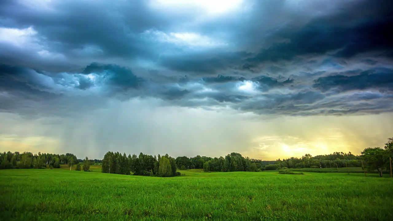 Sunset Splendor Captivating Timelapse of Dramatic Rain Clouds over Verdant Fields