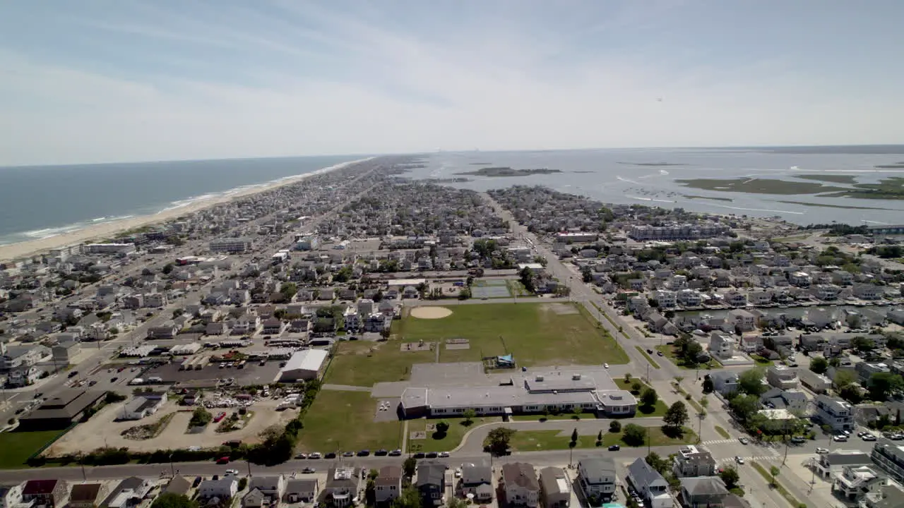 Long Beach Island Aerial shot of downtown surf city with beach and ocean visible