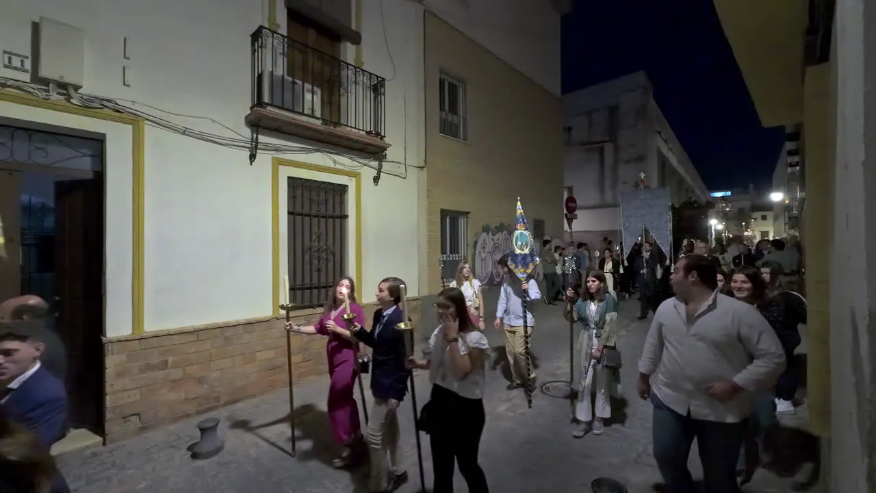 Religious procession through the streets of Seville Spain