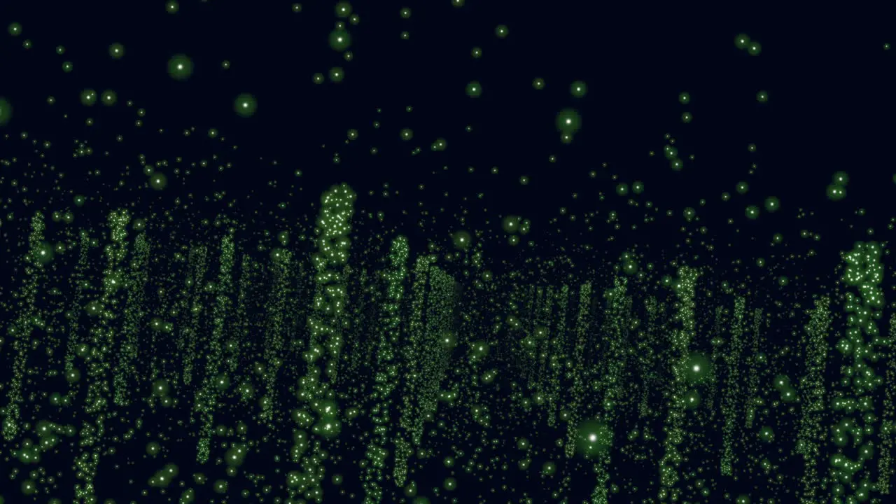 Enigmatic green glowing dots suspended in dark abyss