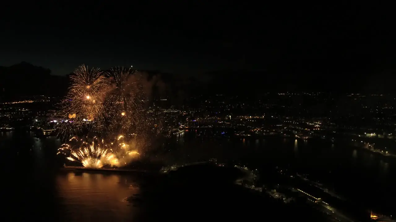 Stunning Aerial drone footage of firework display on Plymouth waterfront United Kingdom