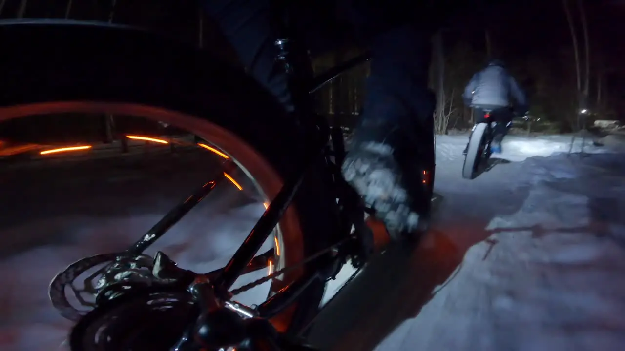 fatbike unique pov winter riding forest trails at night