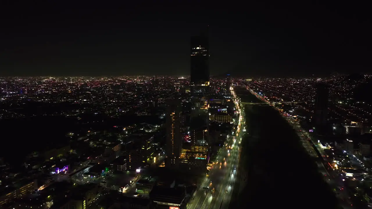 Aerial view in front of the Torres Obispado complex night in Monterrey Mexico