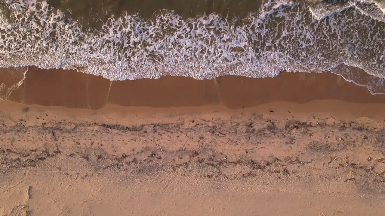 Aerial view of waves breaking in the sandy shore in a Caribbean Sea beach