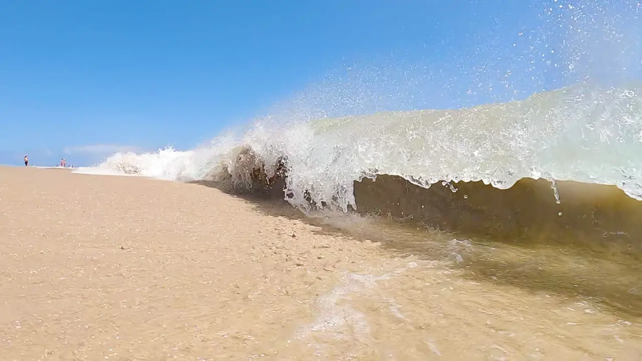 Crashing Waves Meeting The Sandy Shoreline In Fuerteventura Canary Islands Spain