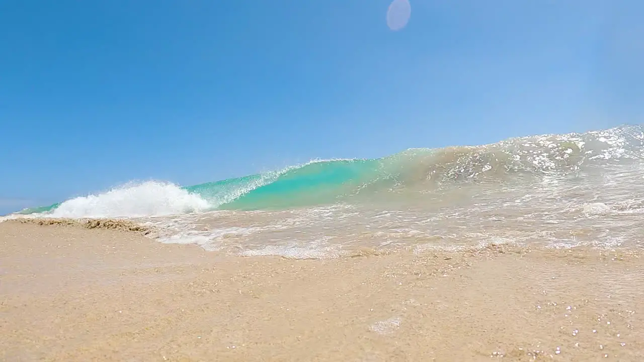 Clear Beach Waves And White Sands Of Fuerteventura Island Spain In The Canaries