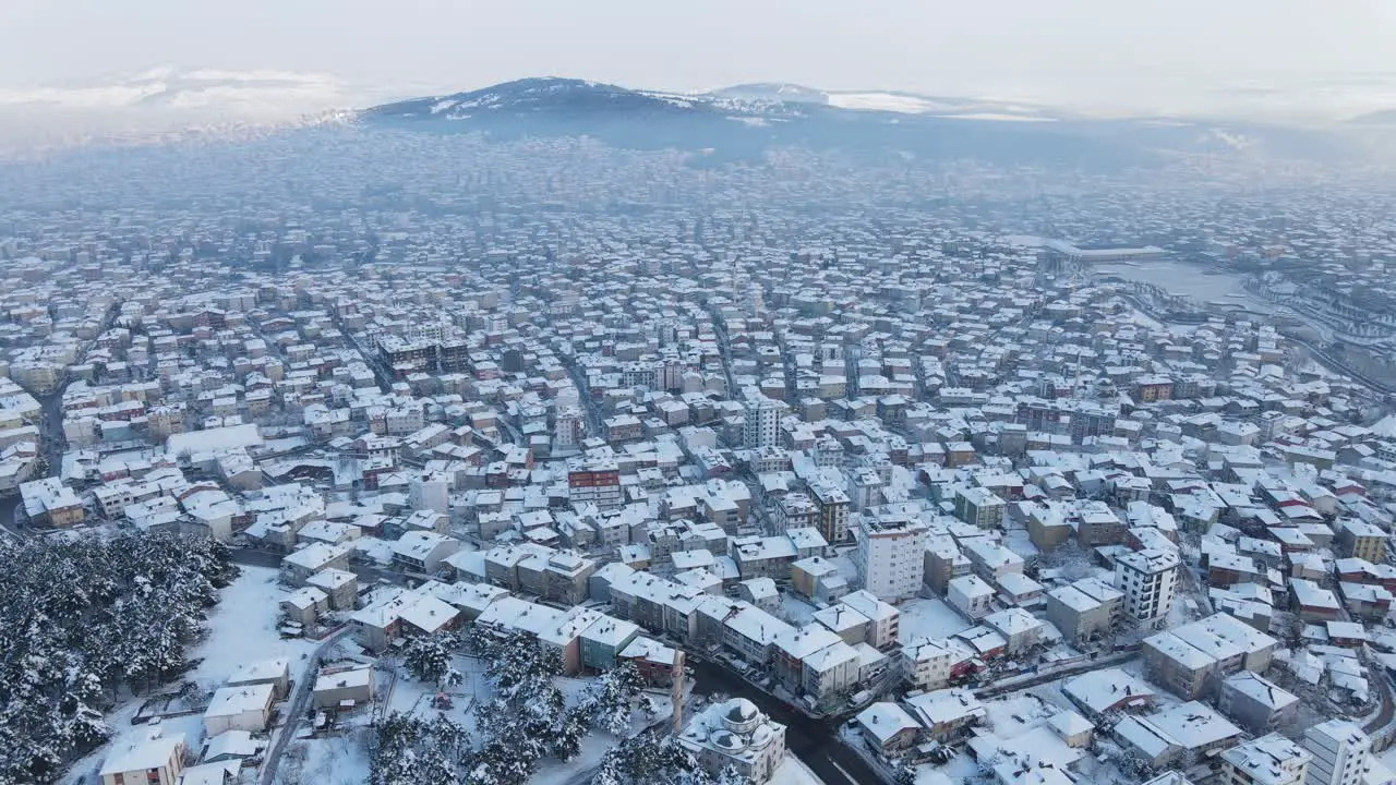 Aerial Urban City Winter Snow