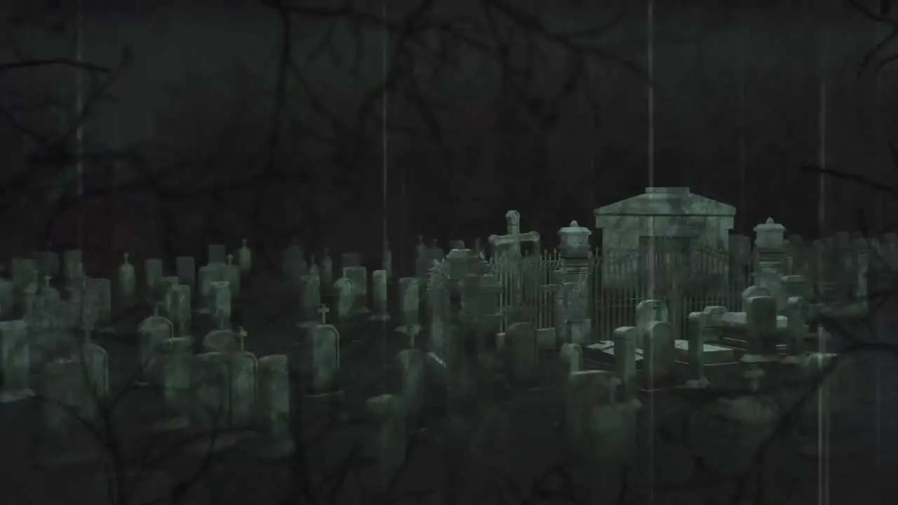 Animation of branch shadows over cemetery at night