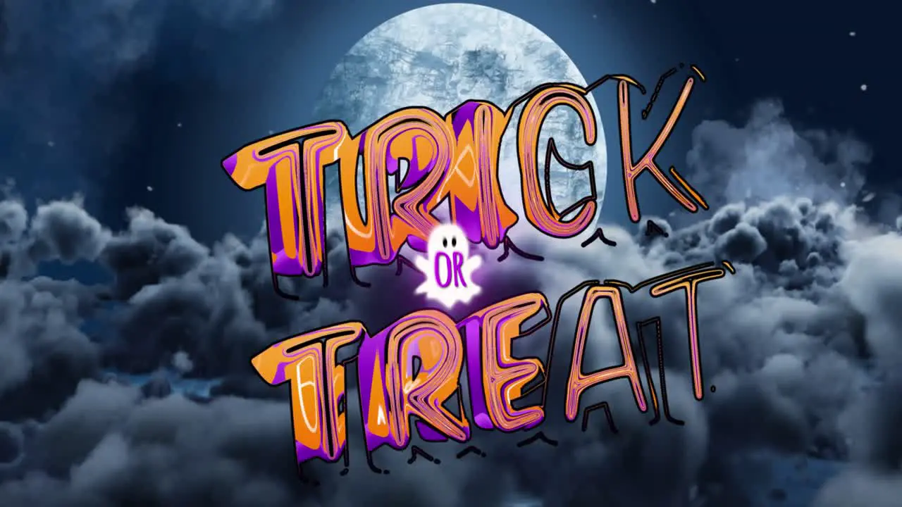 Animation of trick or treat halloween text over night sky with moon