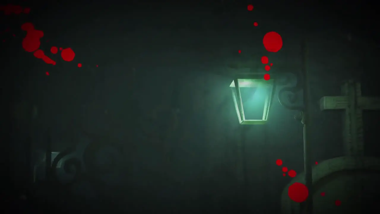 Animation of blood over cemetery and lantern at night