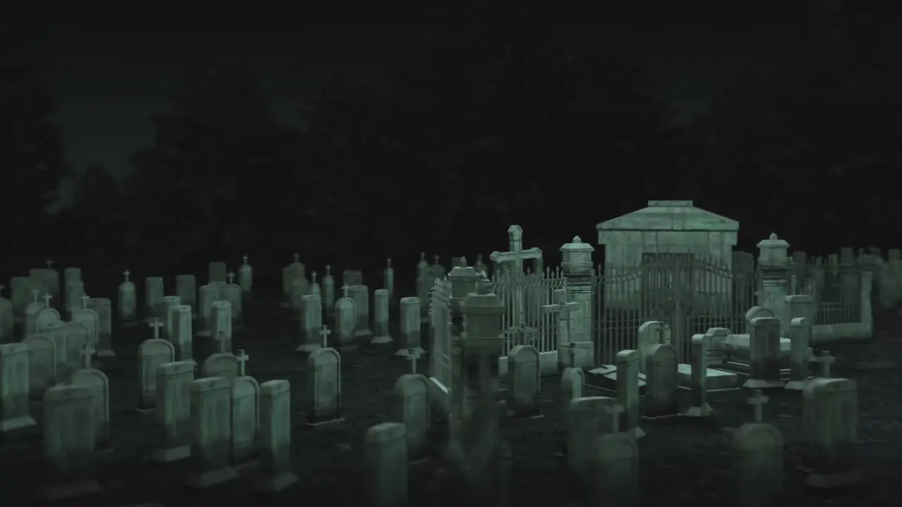 Animation of flashes over cemetery and lantern at night