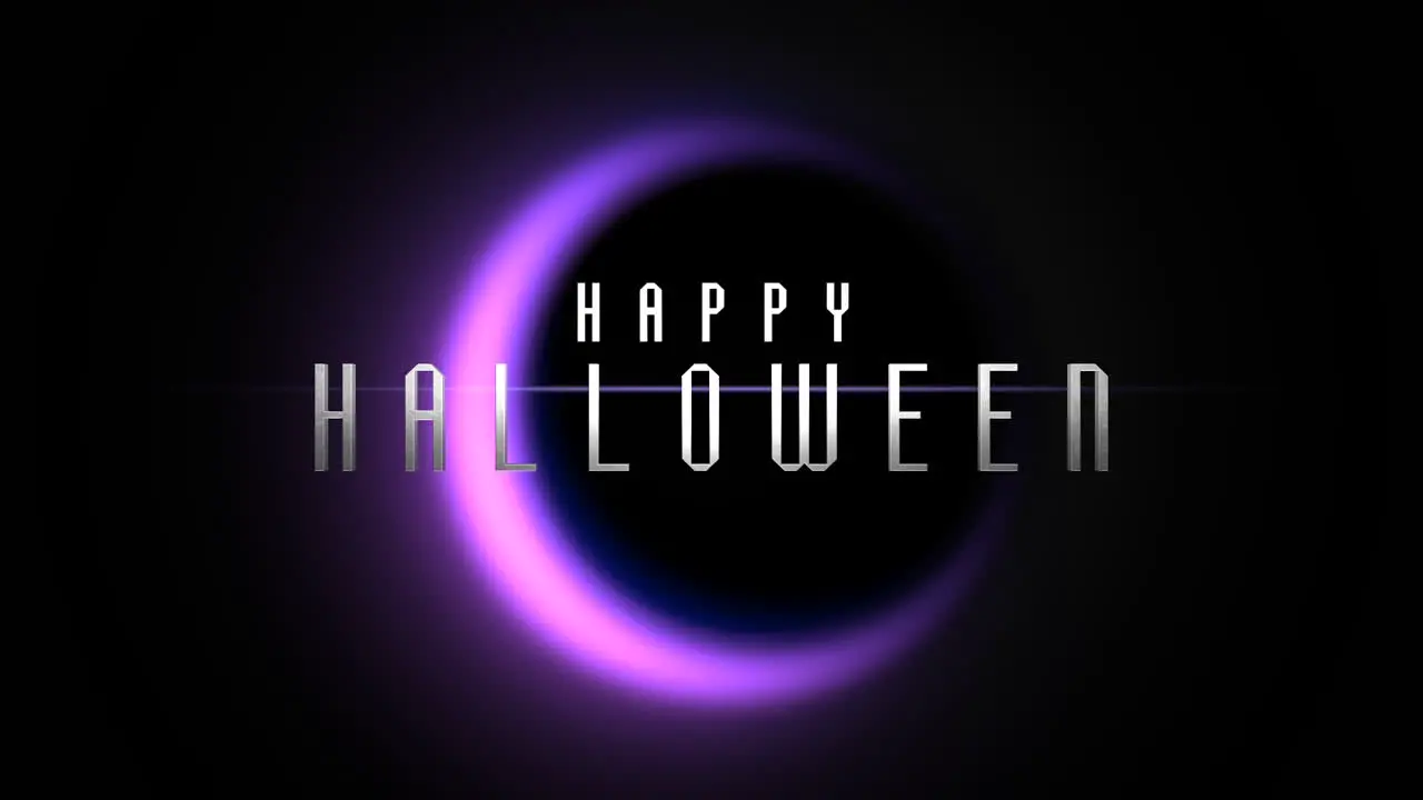 Ethereal Happy Halloween Text Illuminated by a Purple Moon